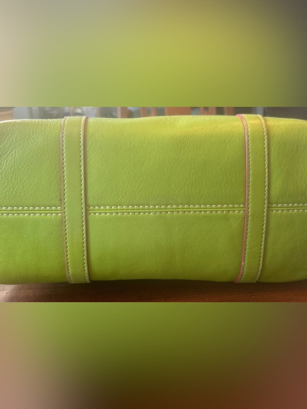 Dooney & Bourke Lime Heart Buckle Green & Pink Trim Shoulder Bag VTG - Picture 4 of 16